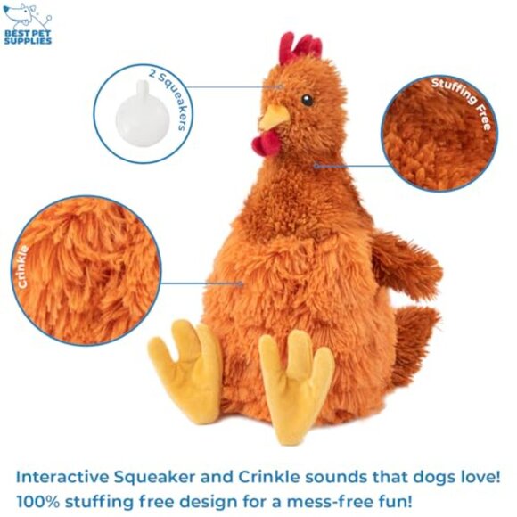 Interactive Squeaky Dog Chew Toy Durable Plush Crinkle Chicken Large - Picture 3 of 6